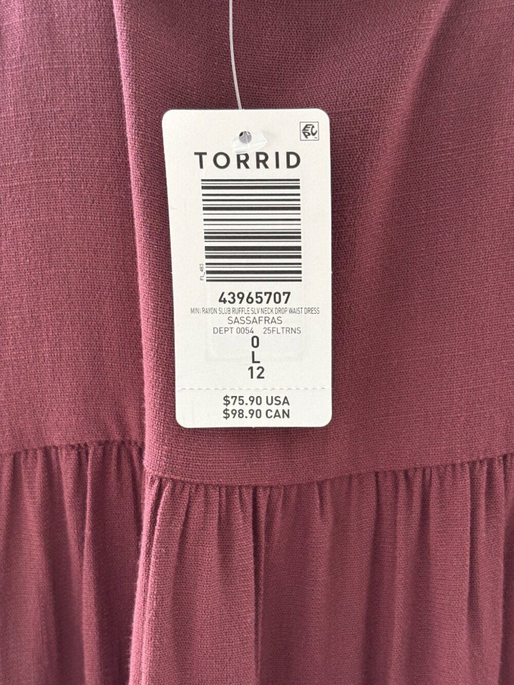 Torrid Lace Neck Drop Waist Dress Size 0 /12 Burgundy NWT - Picture 4 of 6